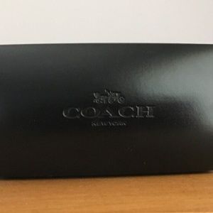 COACH Eyeglasses Case Smooth Black Leather Logo Embossed Hard Clamshell Glasses